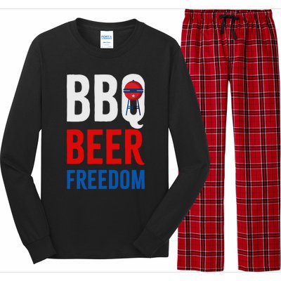 Bbq Beer Freedom Celebrating The 4th Of July Cool Gift Long Sleeve Pajama Set