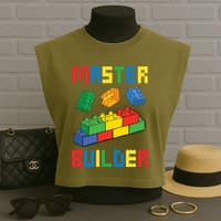 Brick Builder Funny Blocks Building Master Builder Toys Garment-Dyed Women's Muscle Tee