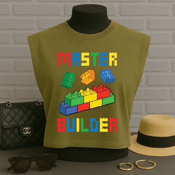 Brick Builder Funny Blocks Building Master Builder Toys Garment-Dyed Women's Muscle Tee