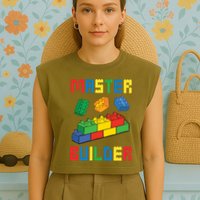 Brick Builder Funny Blocks Building Master Builder Toys Garment-Dyed Women's Muscle Tee