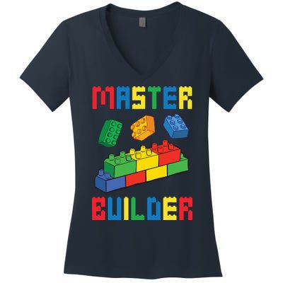 Brick Builder Funny Blocks Building Master Builder Toys Women's V-Neck T-Shirt