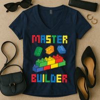 Brick Builder Funny Blocks Building Master Builder Toys Women's V-Neck T-Shirt