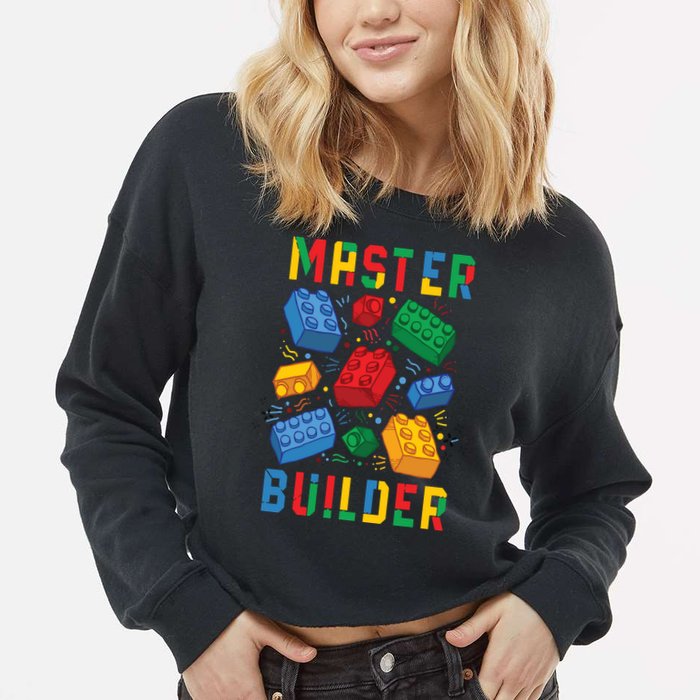 Brick Builder Funny Blocks Master Builder Cropped Pullover Crew