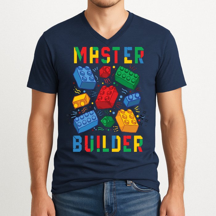 Brick Builder Funny Blocks Master Builder V-Neck T-Shirt