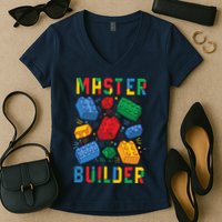 Brick Builder Funny Blocks Master Builder Women's V-Neck T-Shirt