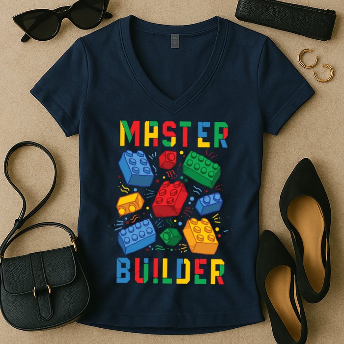 Brick Builder Funny Blocks Master Builder Women's V-Neck T-Shirt