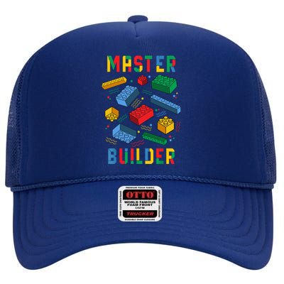 Brick Builder Funny Blocks Building Master Builder Toys Gift High Crown Mesh Back Trucker Hat