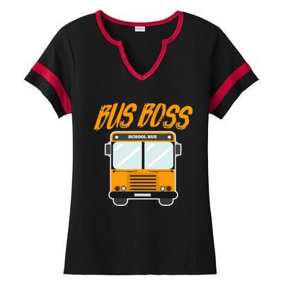 Bus Boss Funny School Bus Driver Ladies Halftime Notch Neck Tee