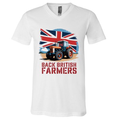 Back British Farmers Uk Farmers Protest V-Neck T-Shirt