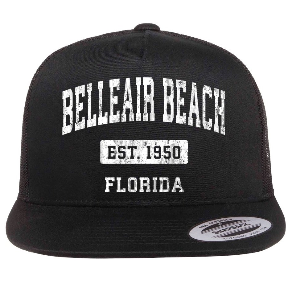 Belleair Beach Florida Fl Vintage Sports Established Flat Bill Trucker Hat