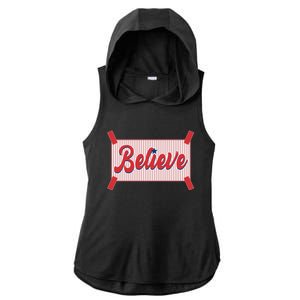 Believe Baseball Fan Philadelphia Baseball Ladies PosiCharge Tri-Blend Wicking Draft Hoodie Tank