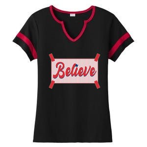 Believe Baseball Fan Philadelphia Baseball Ladies Halftime Notch Neck Tee