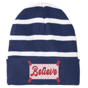 Believe Baseball Fan Philadelphia Baseball Striped Beanie with Solid Band