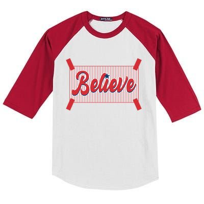 Believe Baseball Fan Philadelphia Baseball Kids Colorblock Raglan Jersey