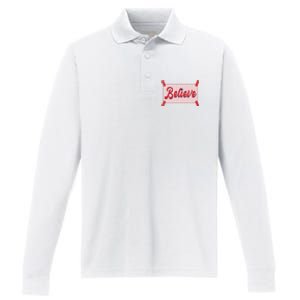 Believe Baseball Fan Philadelphia Baseball Performance Long Sleeve Polo