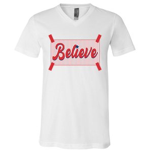 Believe Baseball Fan Philadelphia Baseball V-Neck T-Shirt