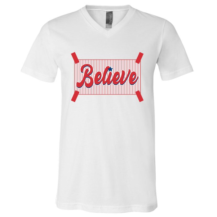 Believe Baseball Fan Philadelphia Baseball V-Neck T-Shirt