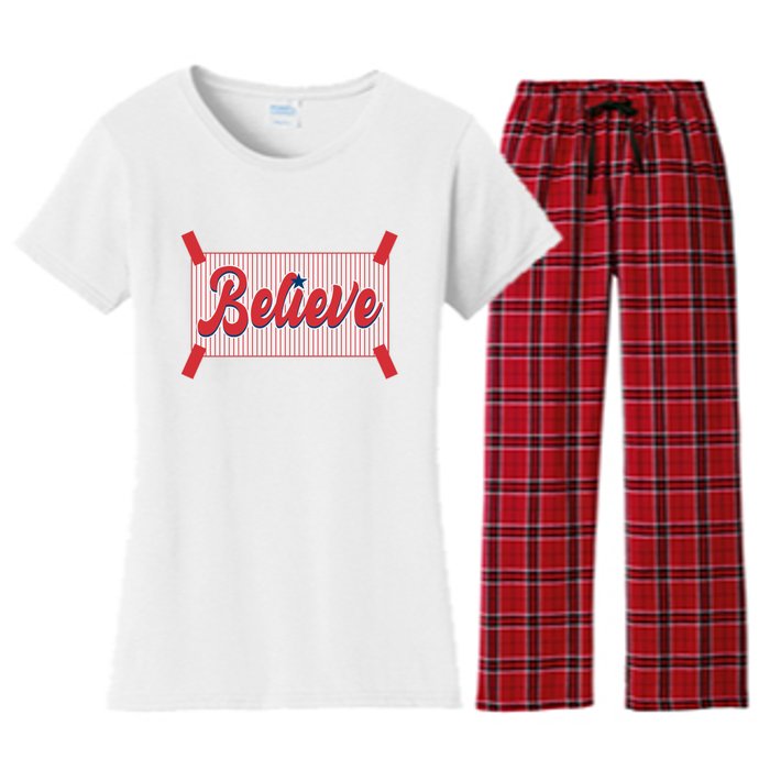 Believe Baseball Fan Philadelphia Baseball Women's Flannel Pajama Set