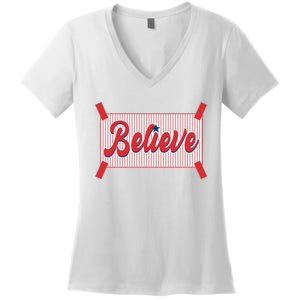 Believe Baseball Fan Philadelphia Baseball Women's V-Neck T-Shirt