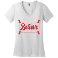 Believe Baseball Fan Philadelphia Baseball Women's V-Neck T-Shirt