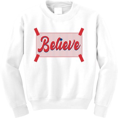 Believe Baseball Fan Philadelphia Baseball Kids Sweatshirt