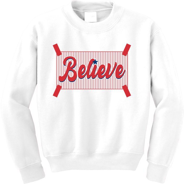 Believe Baseball Fan Philadelphia Baseball Kids Sweatshirt