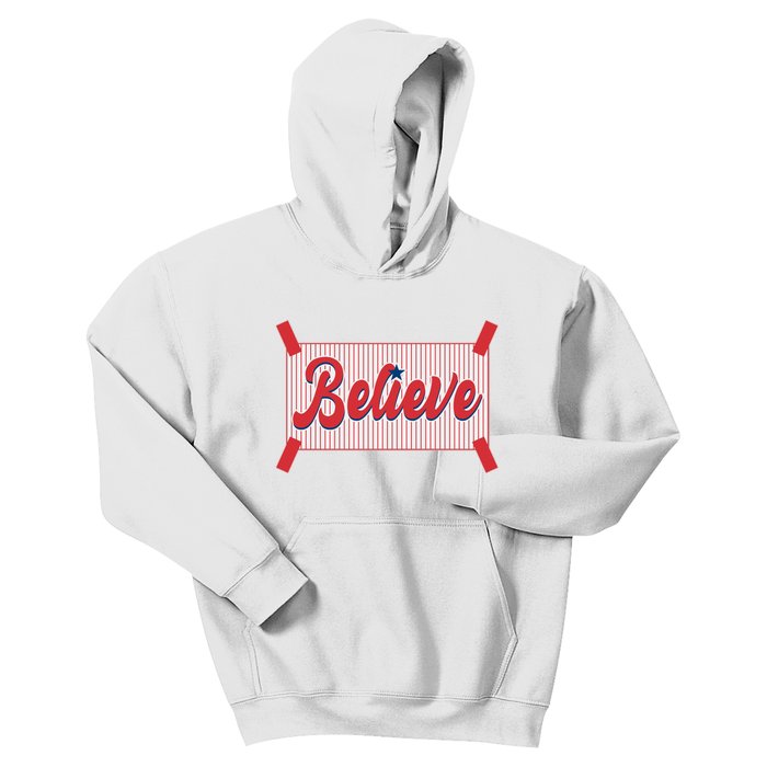 Believe Baseball Fan Philadelphia Baseball Kids Hoodie