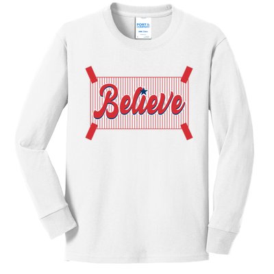 Believe Baseball Fan Philadelphia Baseball Kids Long Sleeve Shirt