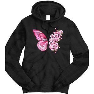 Beautiful Butterfly Flower Mix Japanese Cherry Tie Dye Hoodie