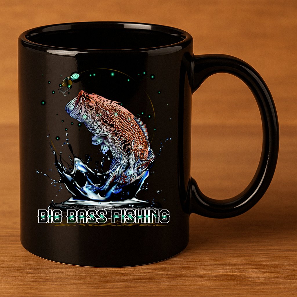 Big Bass Fishing 11oz C Handle Ceramic Mug