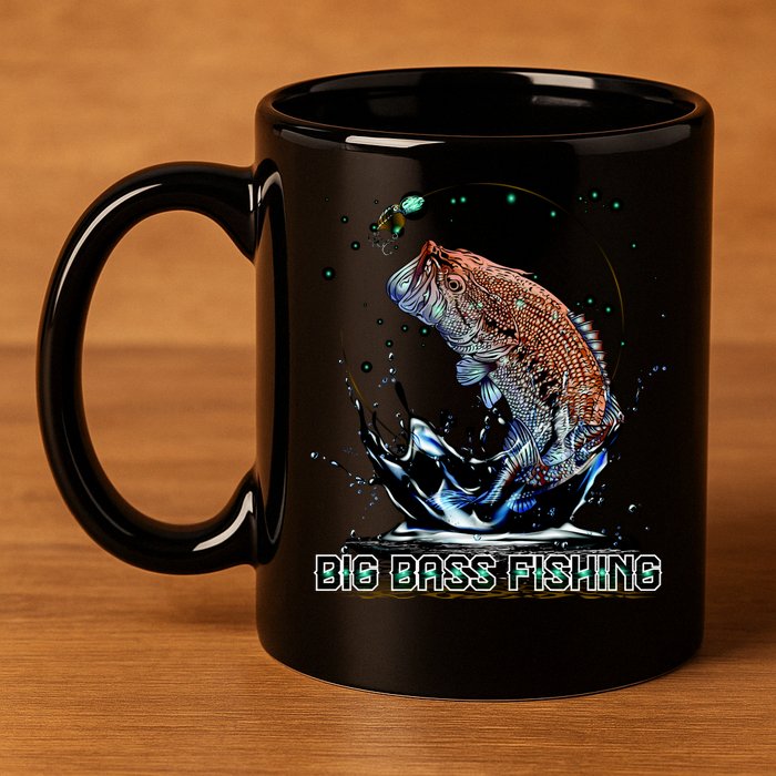 Big Bass Fishing 11oz C Handle Ceramic Mug