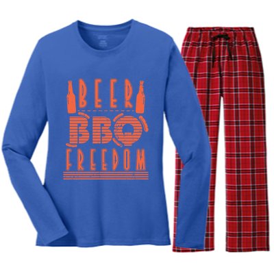 Beer Bbq Freedom Gift Women's Long Sleeve Flannel Pajama Set 