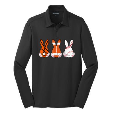 Basketball Baseball Football Sports Easter Bunny Rabbits Silk Touch Performance Long Sleeve Polo