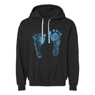 Blue Baby Footprints. Adorable Baby Feet Perfect For New Baby Boy Garment-Dyed Fleece Hoodie