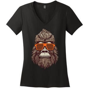 Bigfoot Birthday for Cool Striped Animal Theme Party Women's V-Neck T-Shirt