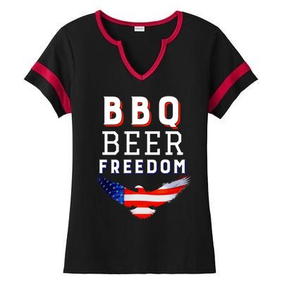 Bbq Beer Freedom 2020 Proud American Usa America Meaningful Gift Ladies Halftime Notch Neck Tee