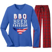 Bbq Beer Freedom 2020 Proud American Usa America Meaningful Gift Women's Long Sleeve Flannel Pajama Set 