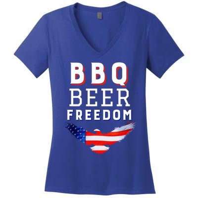 Bbq Beer Freedom 2020 Proud American Usa America Meaningful Gift Women's V-Neck T-Shirt