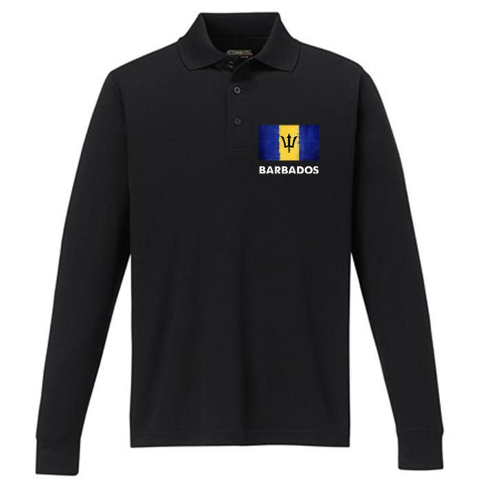 Barbadian Barbados Flag Performance Long Sleeve Polo