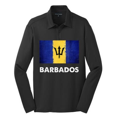 Barbadian Barbados Flag Silk Touch Performance Long Sleeve Polo