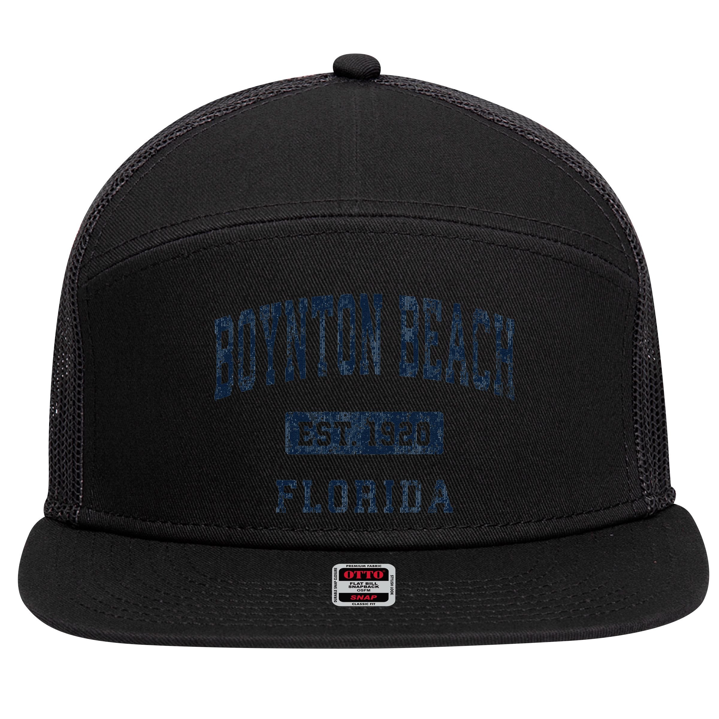 Boynton Beach Florida Fl Vintage Athletic Sports 7 Panel Mesh Trucker Snapback Hat
