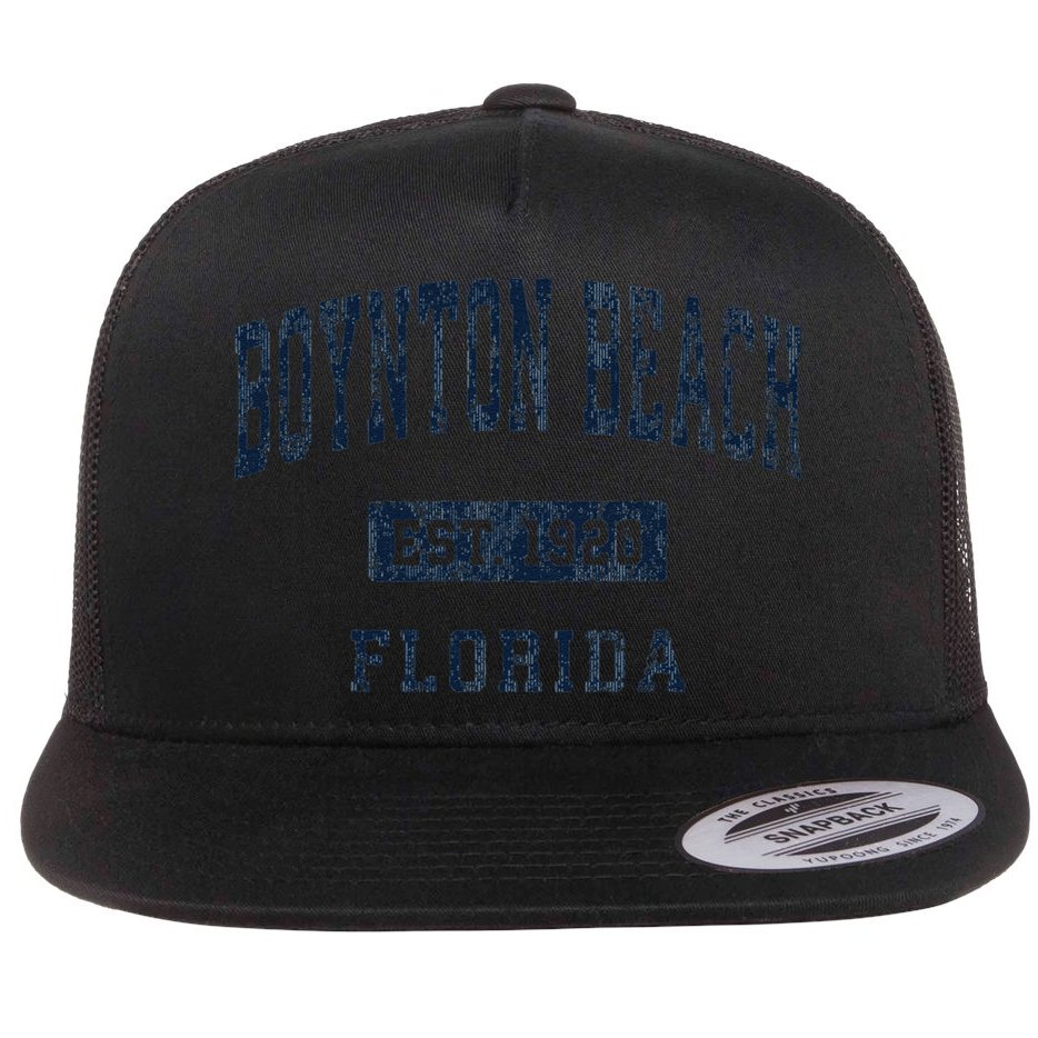 Boynton Beach Florida Fl Vintage Athletic Sports Flat Bill Trucker Hat