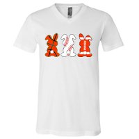 Basketball Baseball Football Sports Easter Bunny Rabbits V-Neck T-Shirt