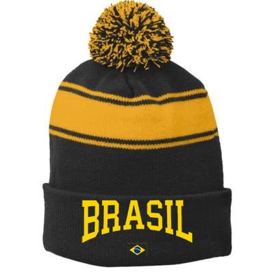 Brasil Brazilian Flag Green Stripe Pom Pom Beanie