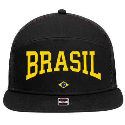 Brasil Brazilian Flag Green 7 Panel Mesh Trucker Snapback Hat