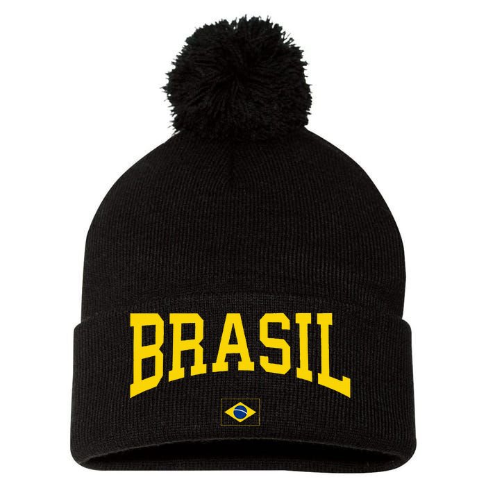 Brasil Brazilian Flag Green Pom Pom 12in Knit Beanie