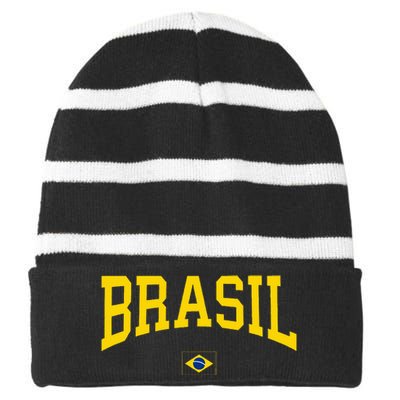 Brasil Brazilian Flag Green Striped Beanie with Solid Band