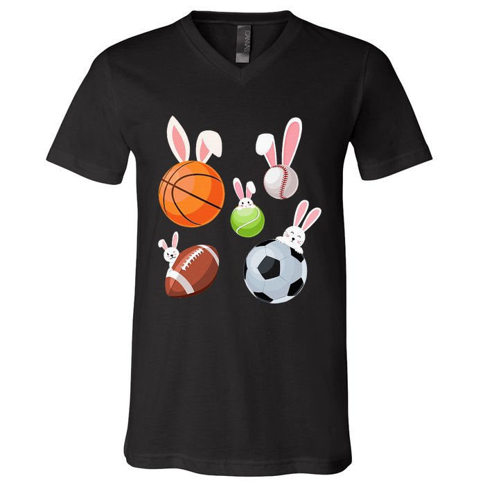 Basketball Baseball Football Soccer Sports Easter V-Neck T-Shirt