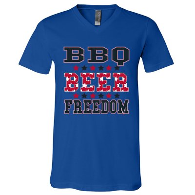 Bbq Beer Freedom Patriotic July Fourth Political Redneck Cute Gift V-Neck T-Shirt