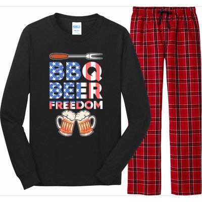 Bbq Beer Freedom America Usa Party 4th Of July Funny Gift Long Sleeve Pajama Set